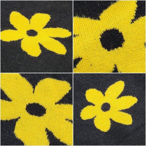 🇬🇪🔹️Forever 21 Black w/Yellow Daisies Knit Long Sleeve Sweater Large - Picture 8 of 9